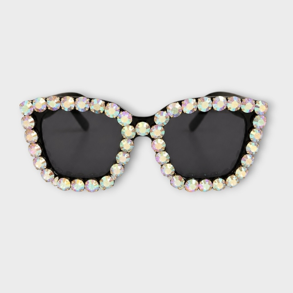 Rhinestone Cat-Eye Sunglasses - Black